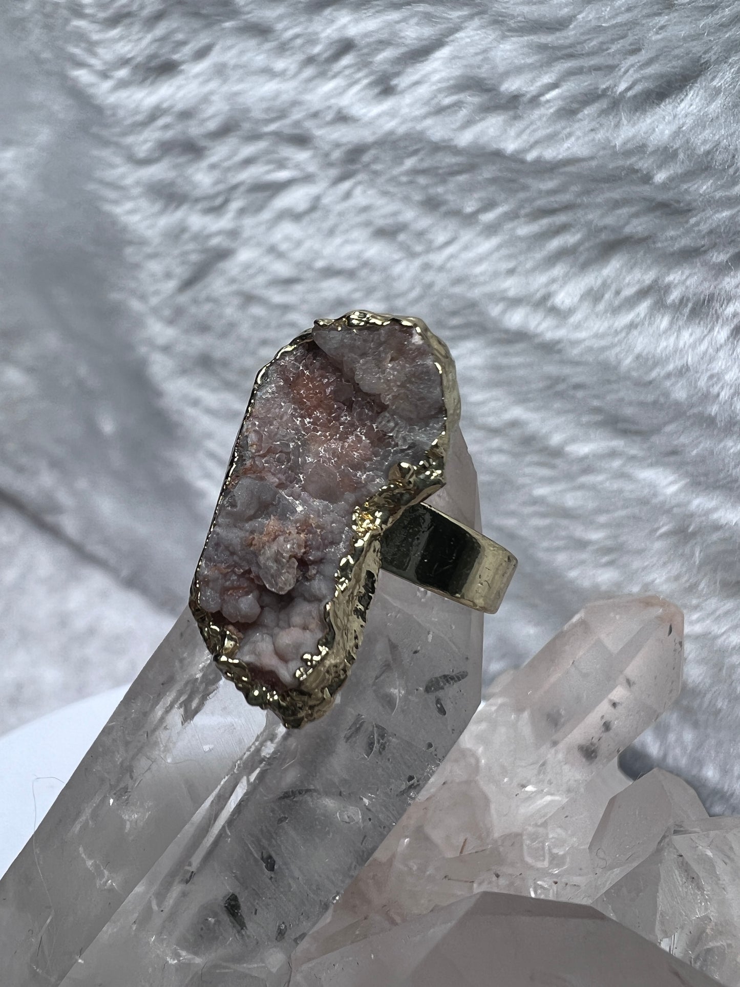 水晶原石 鍍925銀戒指